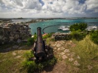 Another cannon facing out from Fort louis into Baie de Marigot. There are some pretty impressive yachts docked in the marina below.